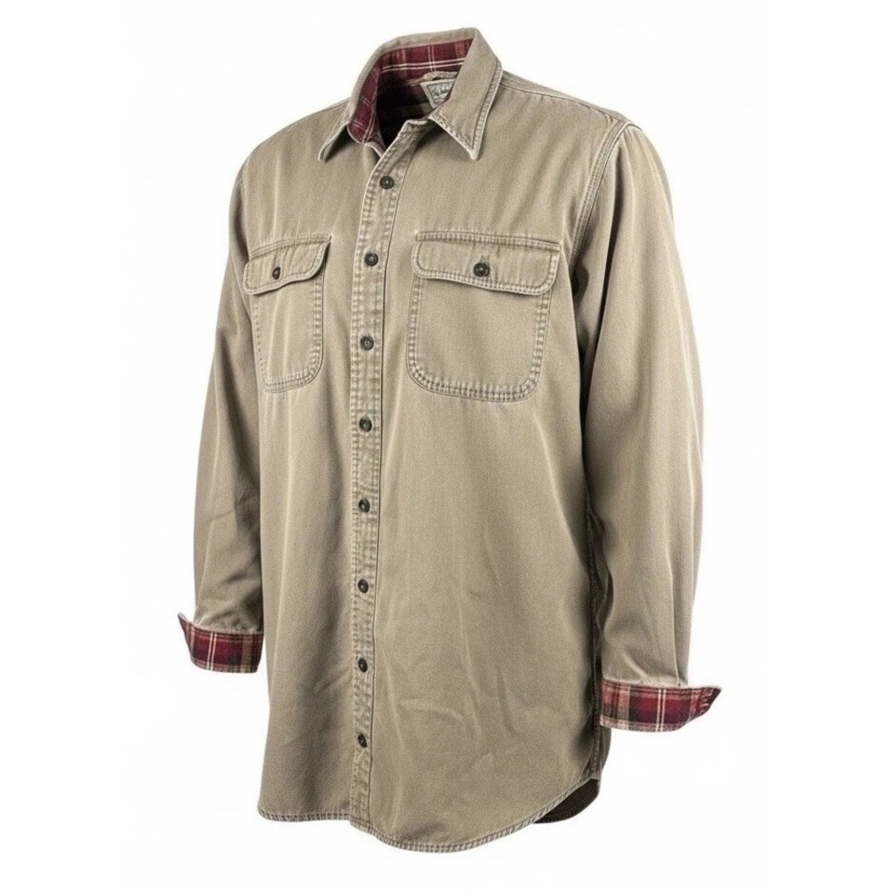 L.L.BEAN Chamois Shirt Mens Large Tall Tan Flannel Lined Button Up Workwear